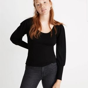 Madewell Black Puff-Sleeve Scoopneck Top Sz XS